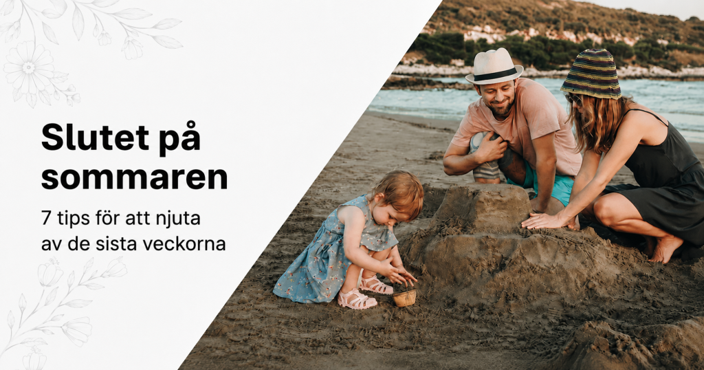En familj bygger ett sandslott under sommarens sista dagar